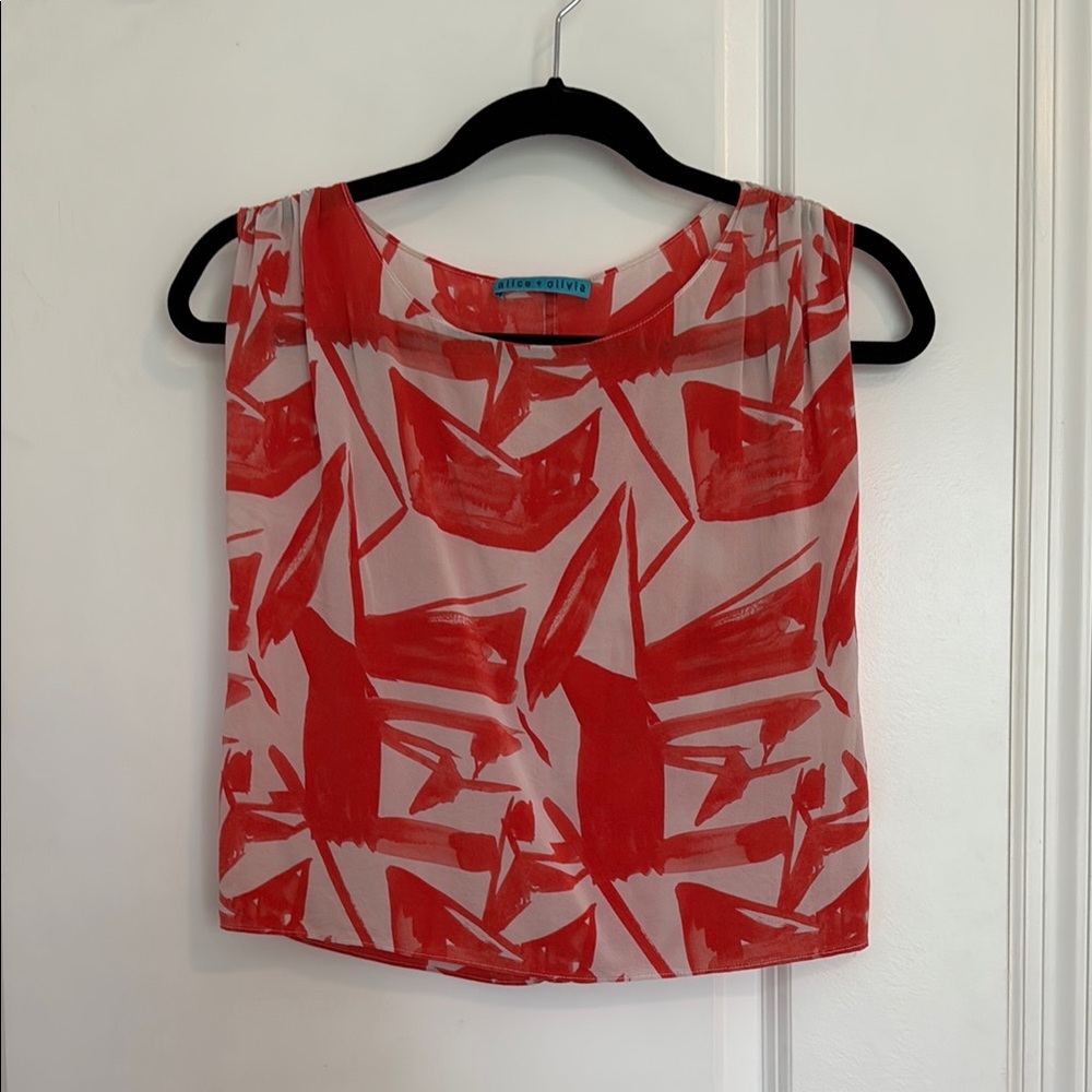 Alice + Olivia Red and White Graphic Crop Tank Top